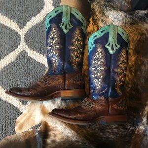 Lucchese boots. Teal ostrich.